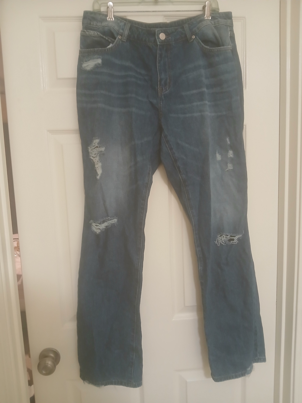 Amazon Essentials Distressed Dark Blue Boot Cut Jeans